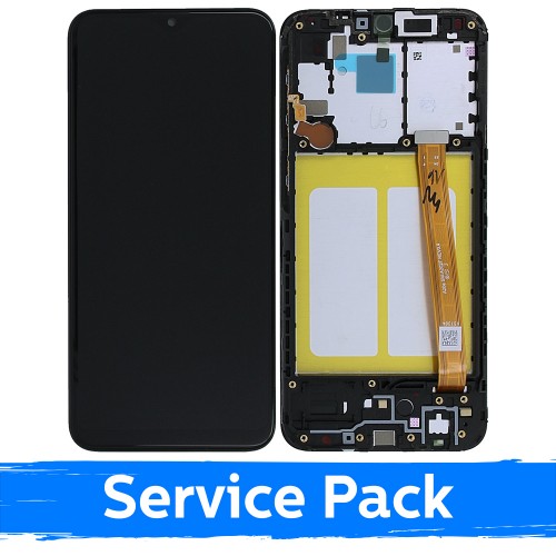 LCD Displejs Saderīgs ar Samsung A202 A20e Melns Ar Frame (Service Pack)