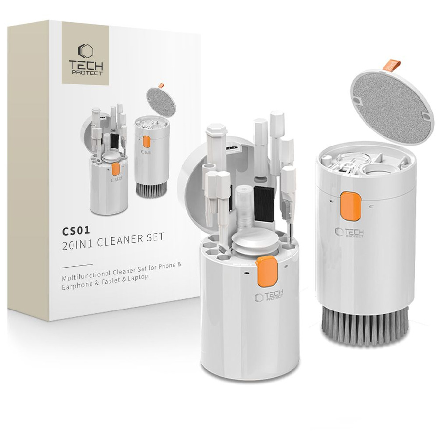 TECH-PROTECT CS01 tīrīšanas komplekts 20IN1 tālrunim, austiņām, planšetei un portatīvajam datoram balts