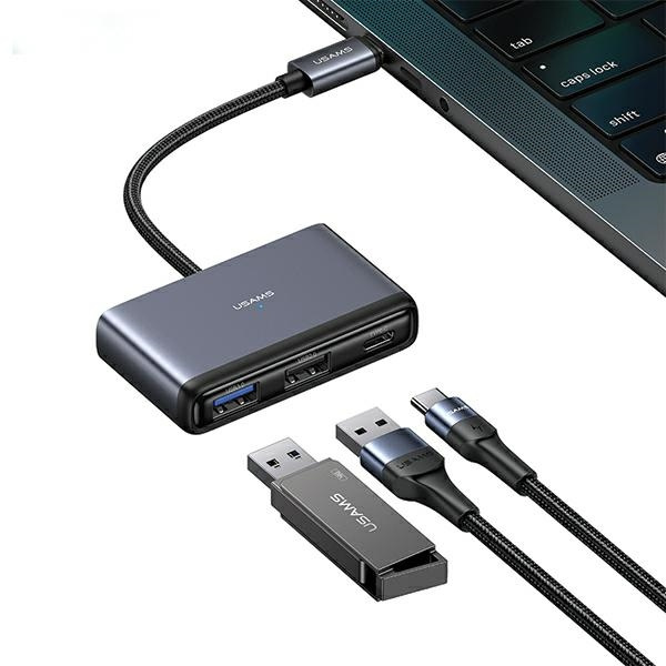 USAMS adapteris HUB 5w1 USB 2.0/USB 3.0/ USB-C/TF/SD tumši pelēks SJ628HUB01 (US-SJ628)