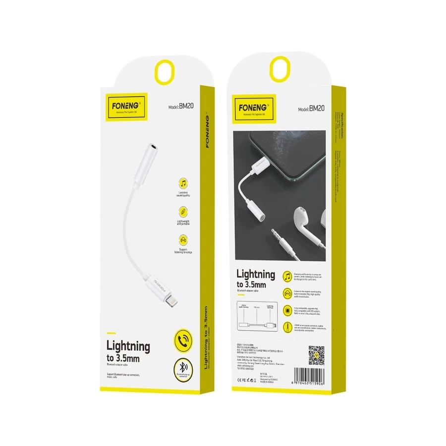 FONENG adapteris BM20 Lightning - JACK 3.5MM 0.1M balts