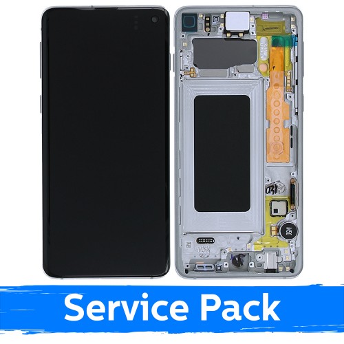 LCD Displejs Saderīgs ar Samsung G973 S10 Ar Frame / Prism Balts / (Service Pack)