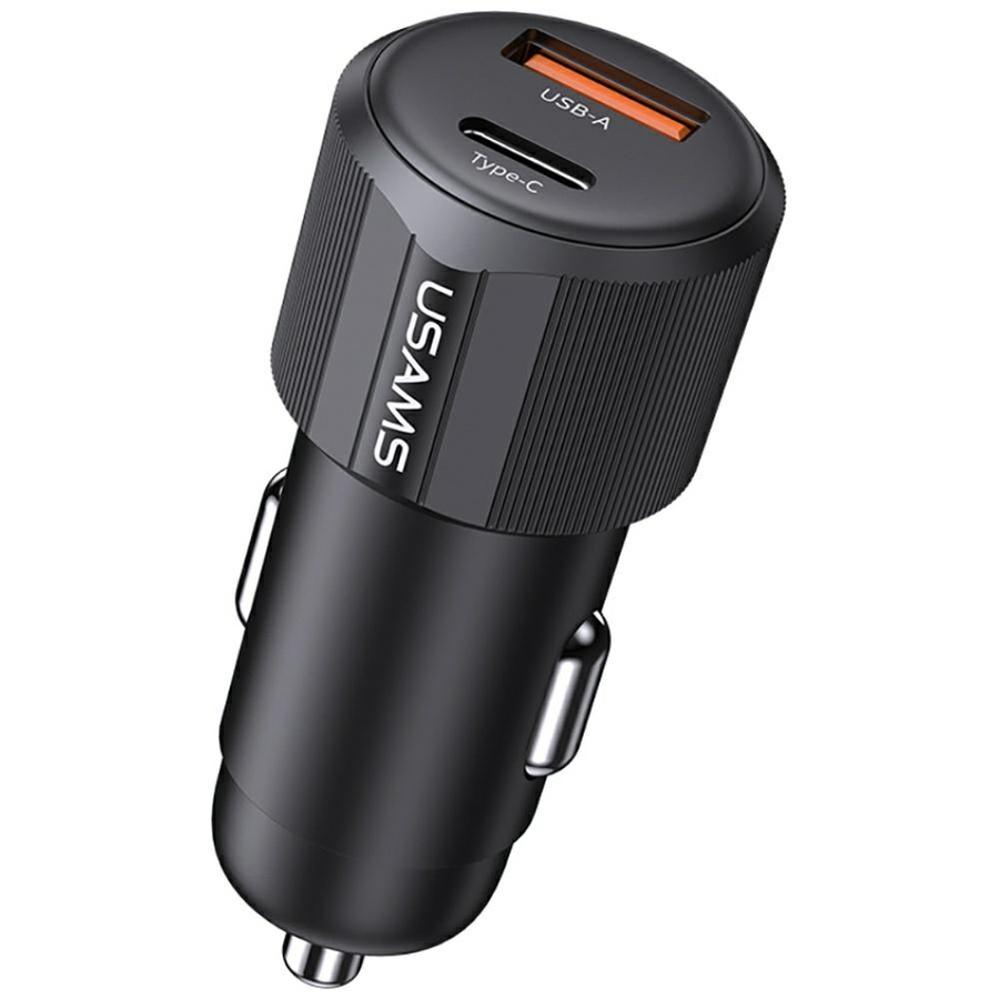 Auto lādētājs USAMS YT Series CC283 60W 1xUSB-A 1xUSB-C melns