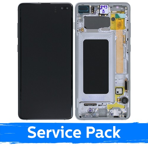 LCD Displejs Saderīgs ar Samsung G975 S10 Plus Ar Frame / Prism Balts / (Service Pack)