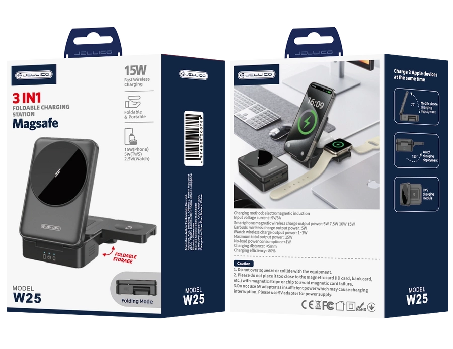 JELLICO bezvadu lādētājs 3in1 W25 15W melns