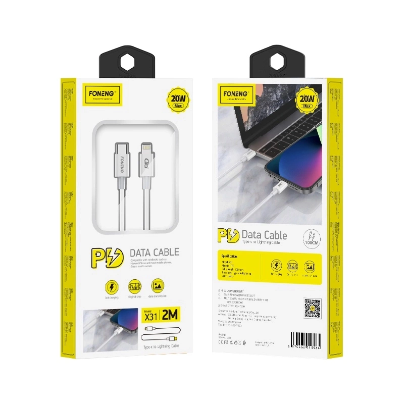 FONENG kabelis X31 USB-C - Lightning PD 20W 2M balts