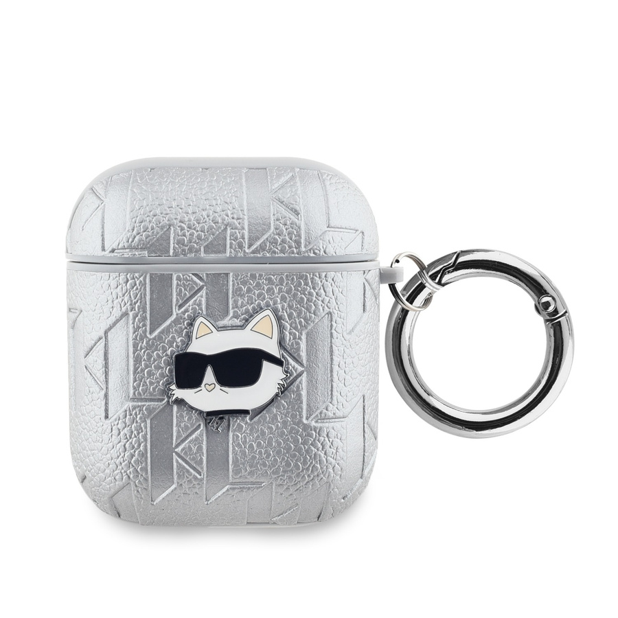 Karl Lagerfeld PU Embossed Choupette Head maciņš AirPods 1/2 sudrabs