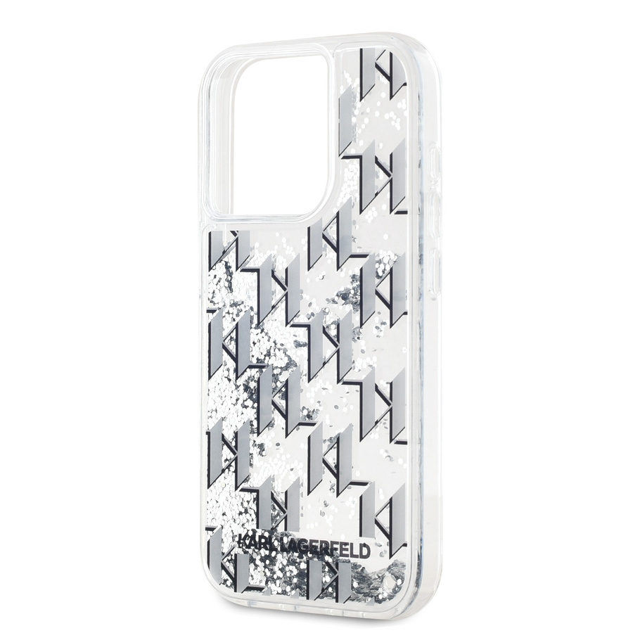 Karl Lagerfeld Liquid Glitter Monogram Gradient maciņš priekš iPhone 15 Pro balts