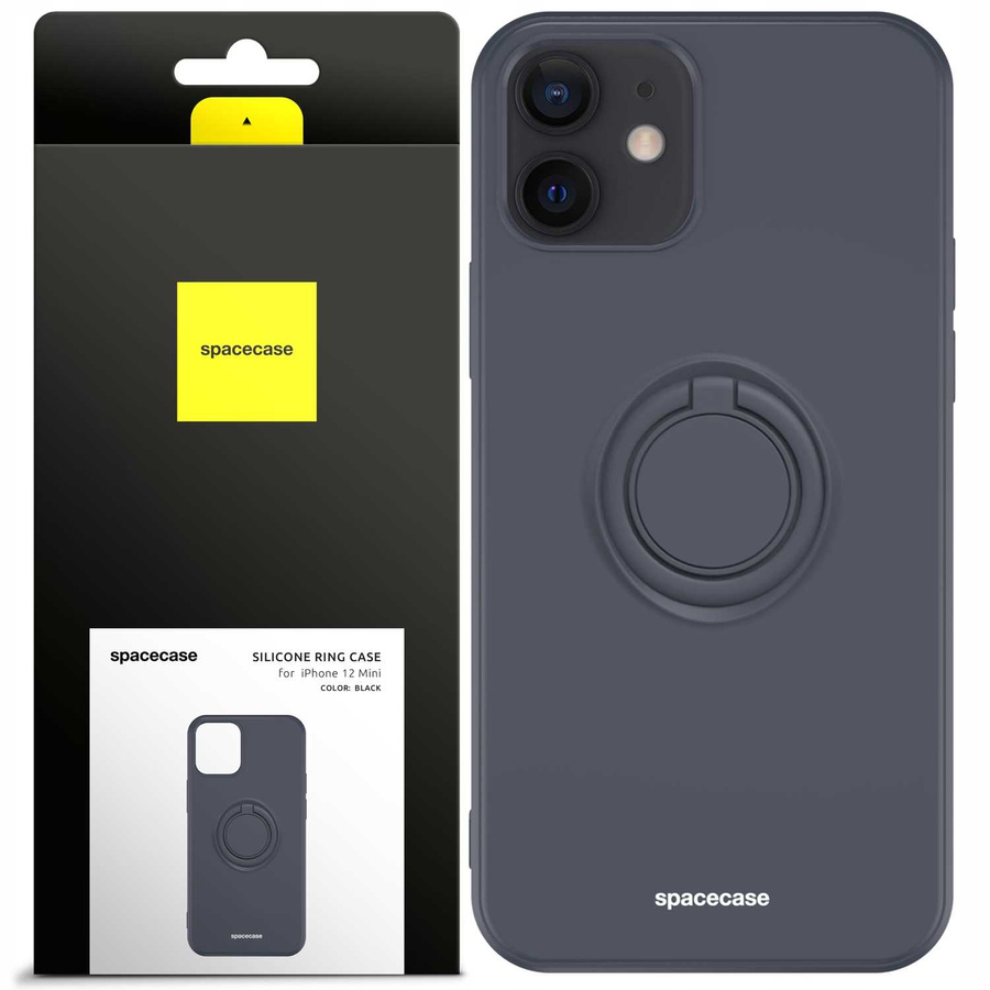 Spacecase Silikona maciņš ar gredzenu iPhone 12 Mini melns