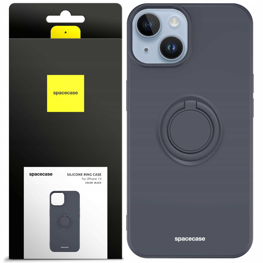 Spacecase Silikona maciņš ar gredzenu iPhone 14 melns
