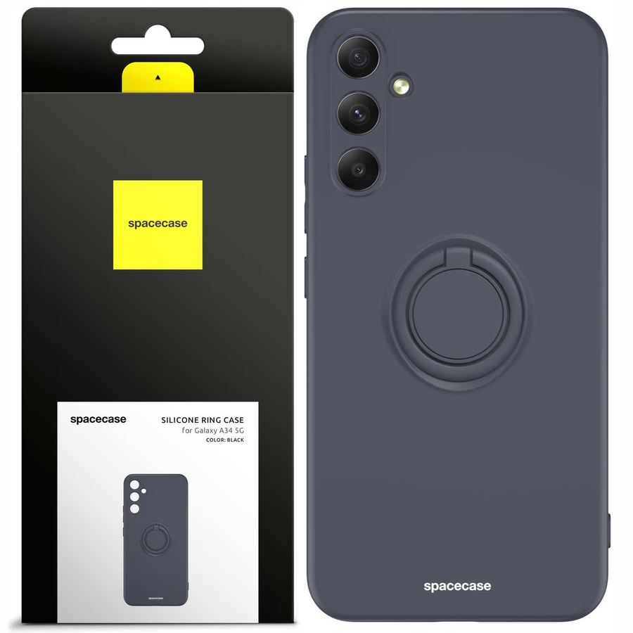 Spacecase Silikona maciņš ar gredzenu Galaxy A34 5G melns