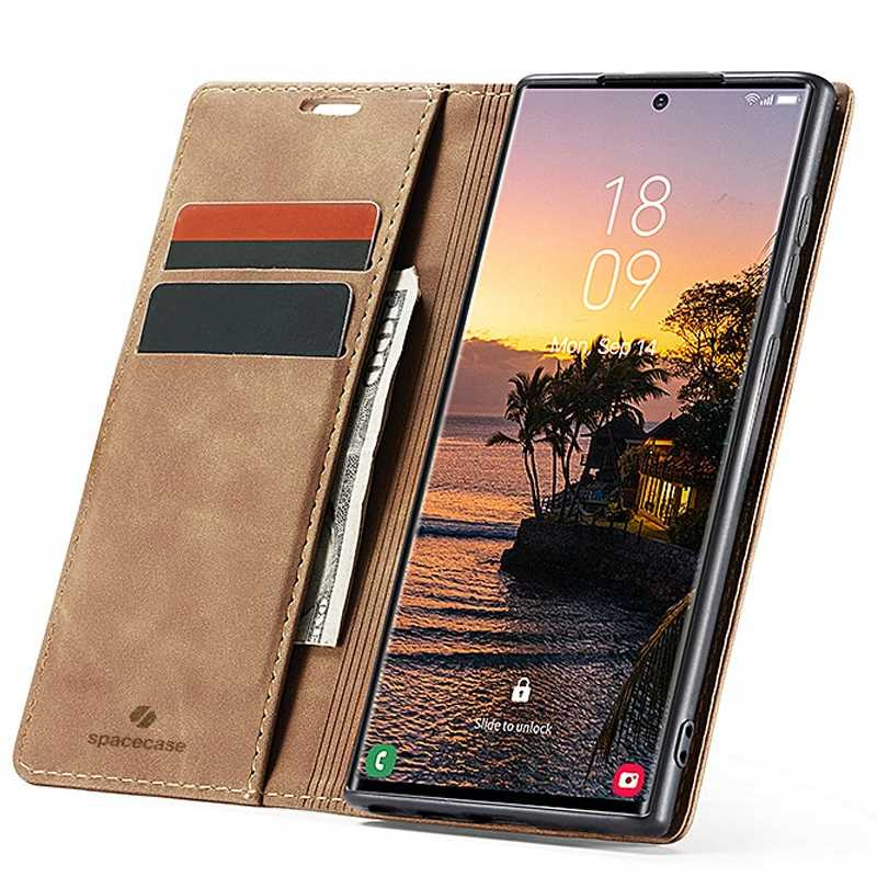 Spacecase Maciņš Wallet Galaxy S24 Ultra gaiši brūns