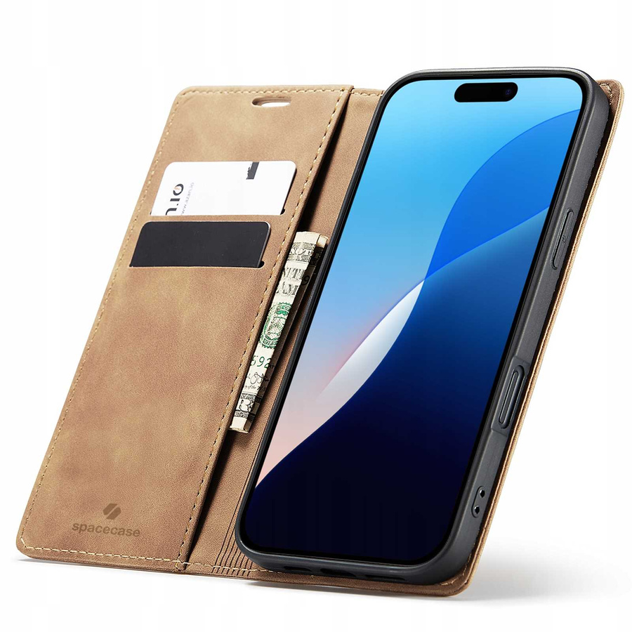 Spacecase Maciņš Wallet iPhone 16 Pro Max gaiši brūns