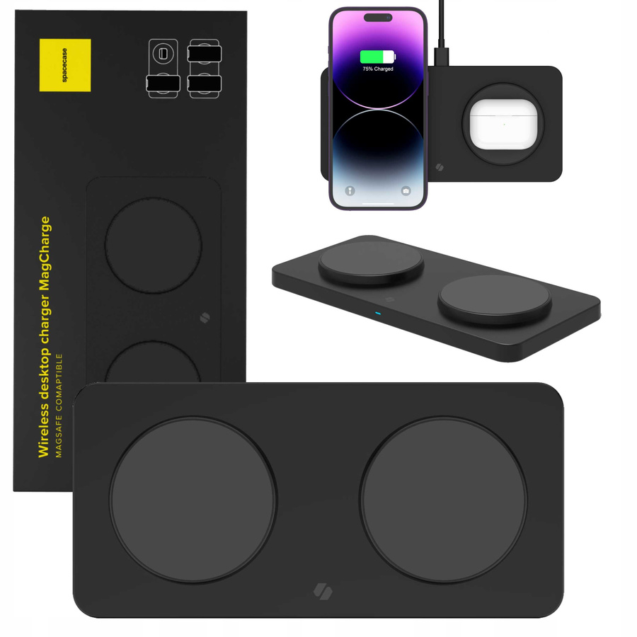 Spacecase Bezvadu lādētājs Wireless Dual Charger MagCharge WM3B melns