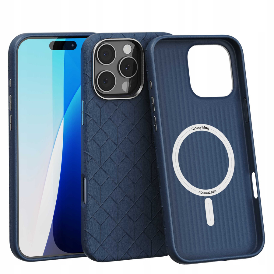 Spacecase Maciņš Classy Mag iPhone 16 Pro Max tumši zils