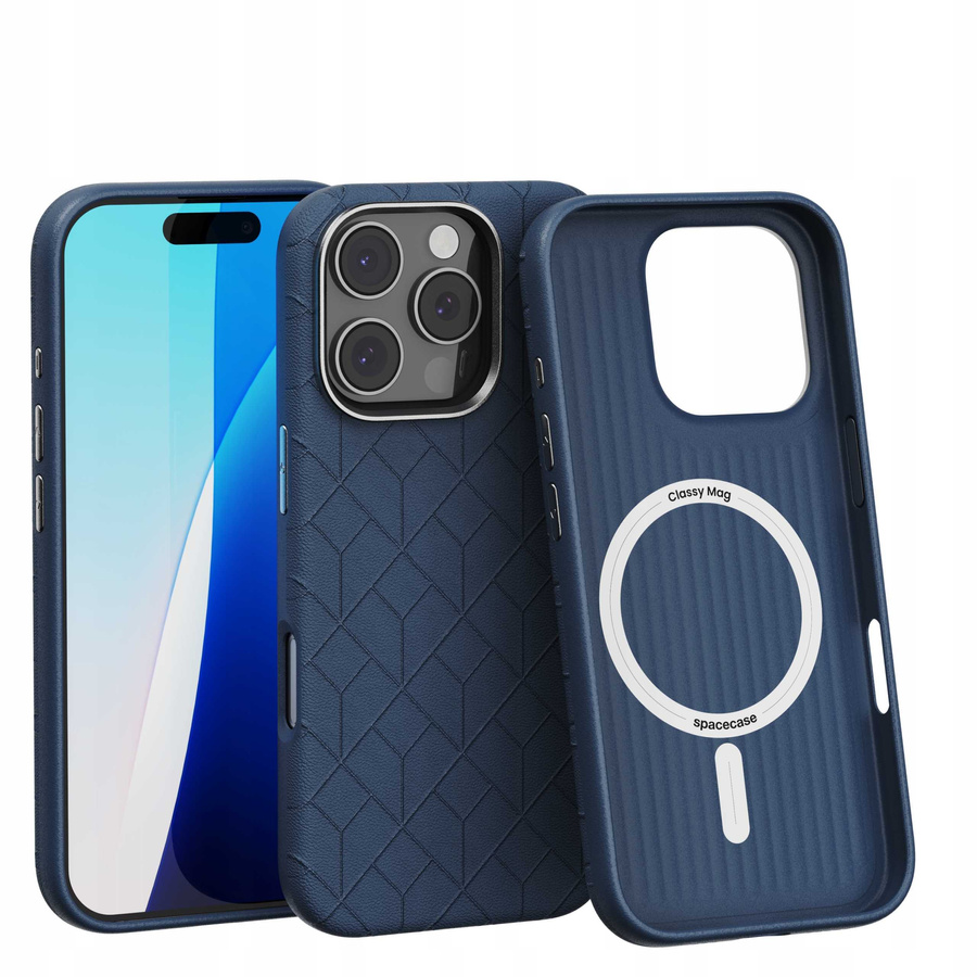 Spacecase Maciņš Classy Mag iPhone 16 Pro tumši zils