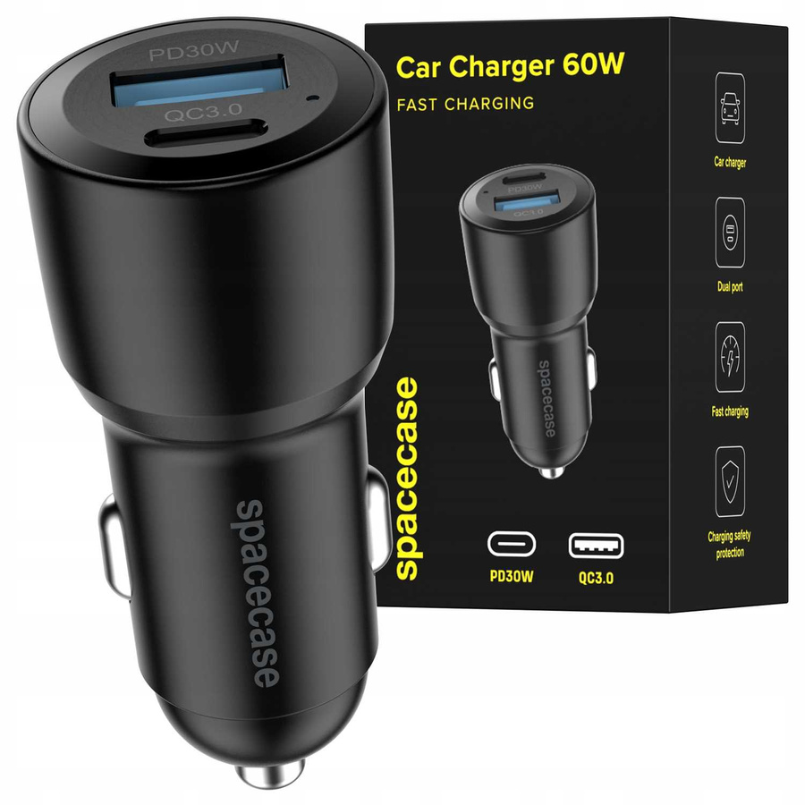 Spacecase Auto lādētājs Car Charger 60W Dual Port C60AC-11 melns