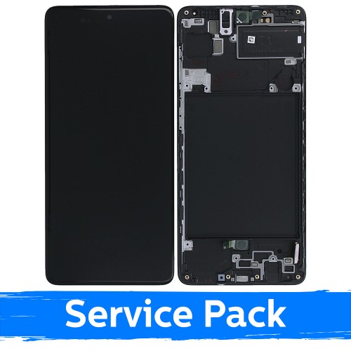 LCD Displejs Saderīgs ar Samsung A715 A71 Melns Ar Frame (Service Pack)