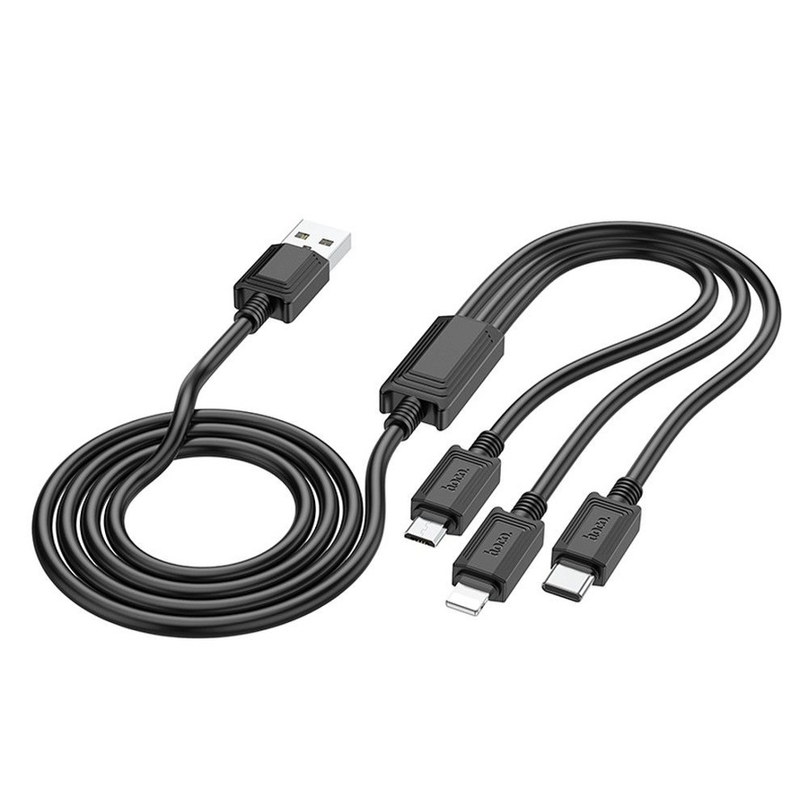 Kabelis 3in1 USB A uz Lightning / Micro USB / USB C Hoco 2A X74 1 m melns