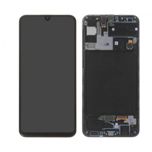 LCD Displejs Saderīgs ar Samsung A307 A30s Melns ar Frame HQ