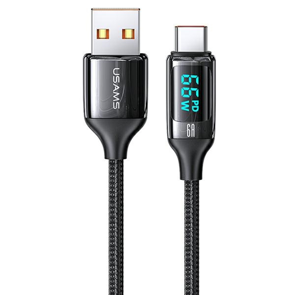 USAMS pīts kabelis U78 USB-C 1,2m LED 6A ātrā uzlāde melns SJ544USB01 (US-SJ544)
