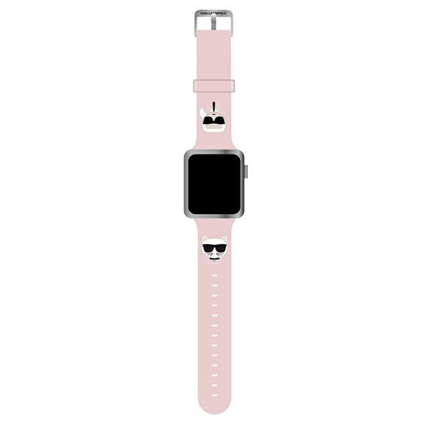 Karl Lagerfeld siksniņa KLAWLSLCKP Apple Watch 42/44/45/49mm rozā silikona Karl & Choupette Heads