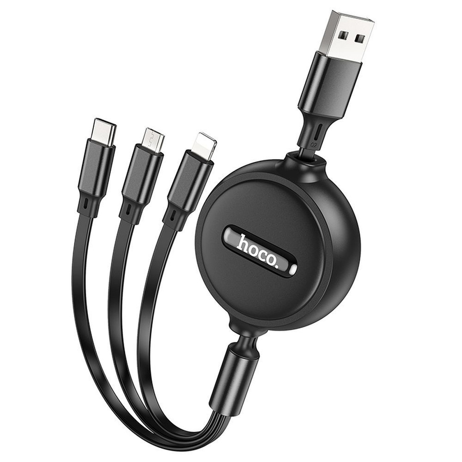 3in1 kabelis USB A uz Lightning / Micro USB / USB C Hoco 2A 1 m X75 melns