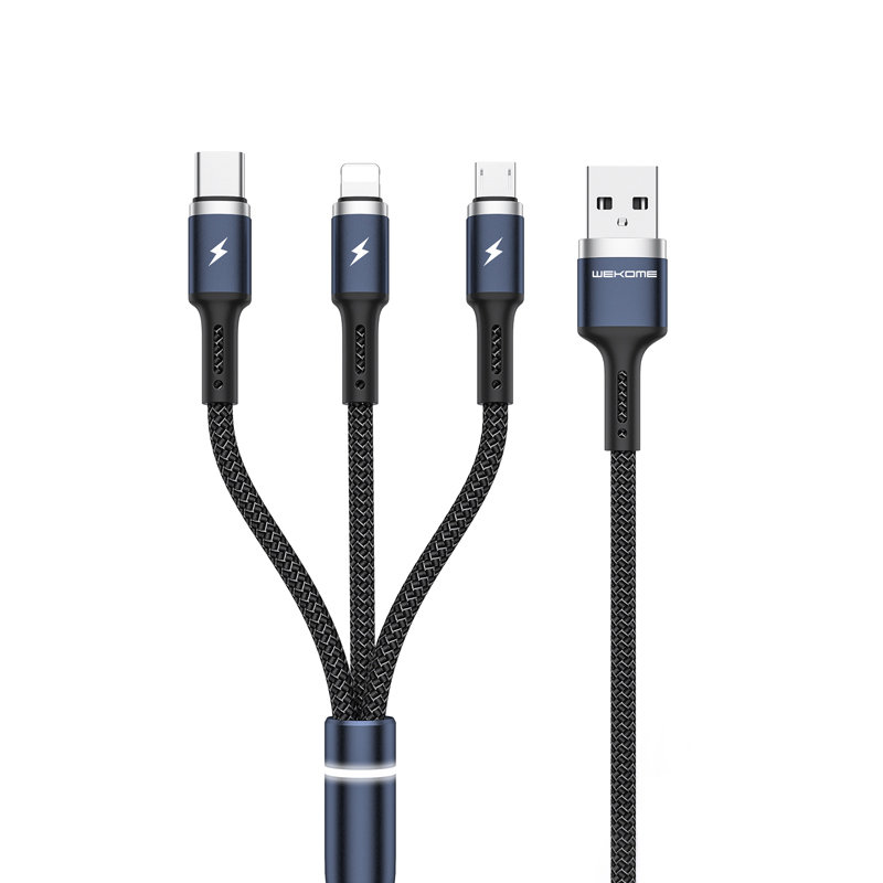 WEKOME WDC-119 Fython Series - 3-in-1 USB-A to Lightning + USB-C + Micro USB PD connection kabelis 1.2 m (melns)
