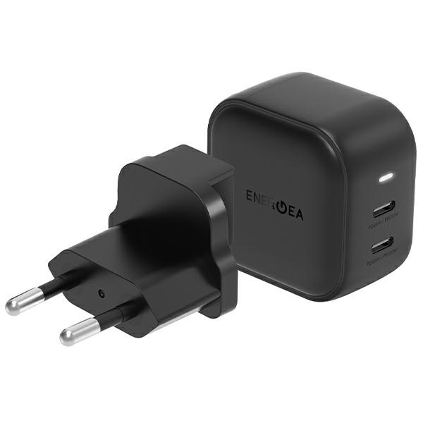 ENERGEA tīkla lādētājs 2xUSB-C PD-PPS 45W2C melns/black US+EU Travelite GAN45