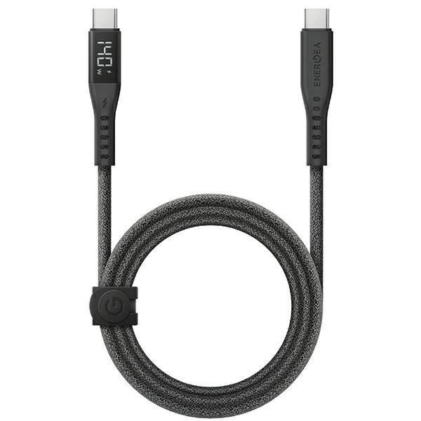 ENERGEA Kabelis Flow USB-C - USB-CDigital Displejs 1.5m melns/black 240W 5A PD Fast Charge