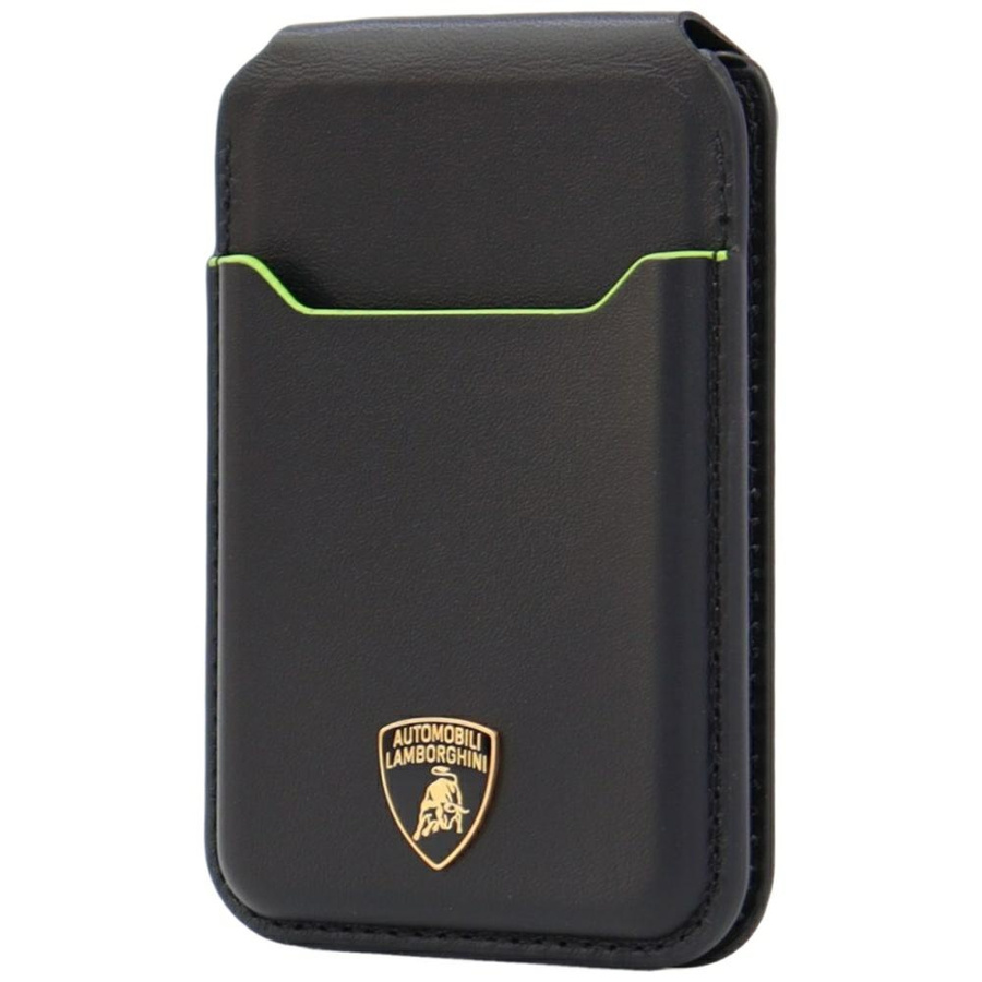 Magnētisks maks Lamborghini D1 Genuine Leather MagSafe statīvs tālrunim zaļš