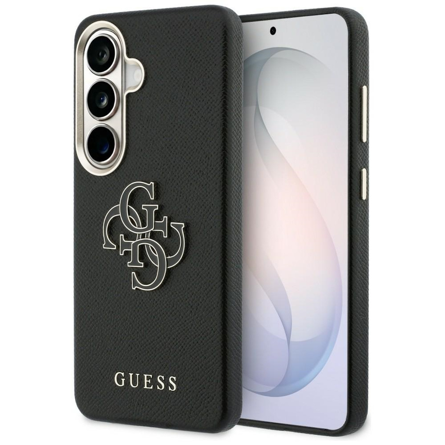 Guess maciņš Grained Big 4G Metal Logo priekš Samsung Galaxy S26 Plus melns