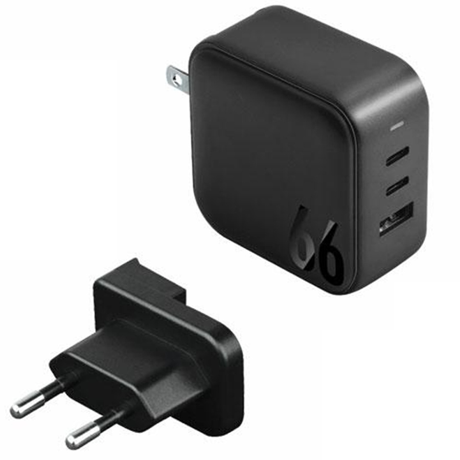 ENERGEA tīkla lādētājs 1xUSB+2xUSB-CPD-PPS-QC 3.0 66W 2C1A melns US+EU Travelite GAN66