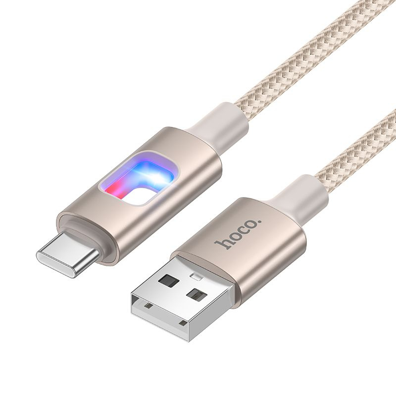 USB kabelis ar LED diodēm USB A uz USB C Hoco 3A 1,2 m U144 balts