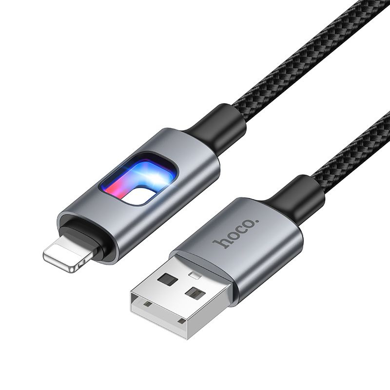 USB kabelis ar LED diodēm USB A uz Lightning Hoco 2,4A 1,2 m U144 melns