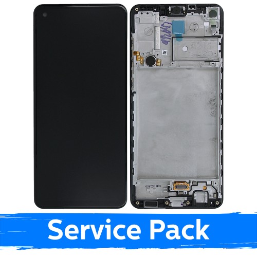 LCD Displejs Saderīgs ar Samsung A217 A21s Melns Ar Frame (Service Pack)