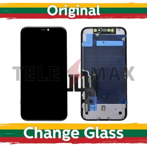 LCD Displejs Saderīgs ar iPhone 11 Melns (Toshiba version + metal plate) original (Renewed: Telemax)