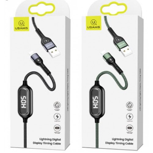 USB Kabelis USAMS "SJ423 - U48" Zaļš "Lightning" 120cm (Digital Charging Displejs )