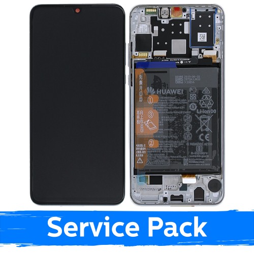 LCD Displejs Saderīgs ar Huawei P30 Lite Ar Frame / Pearl Balts / (Service Pack)