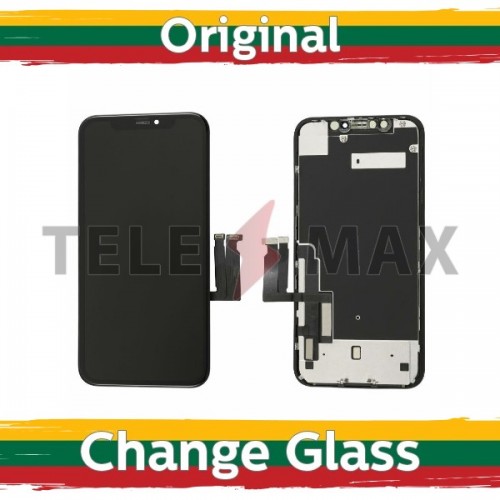 LCD Displejs Saderīgs ar iPhone XR Melns (LG Version + Metal plate) (Telemax Renewed)