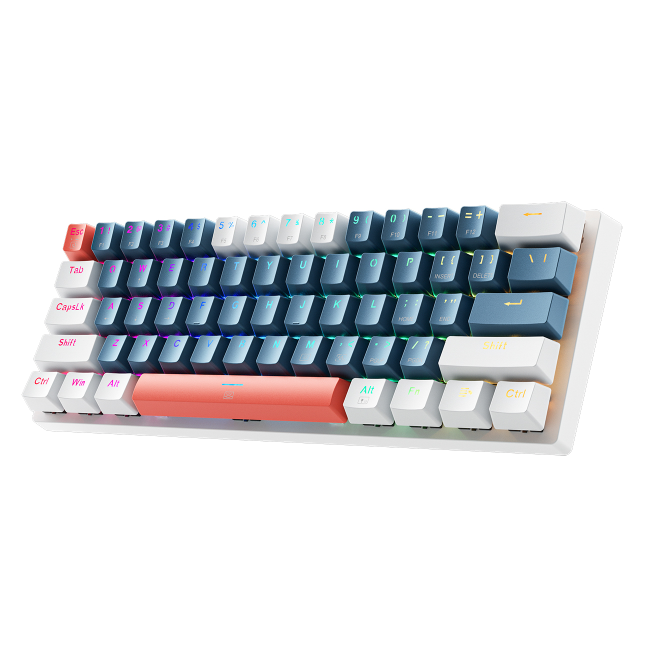 Machenike K500-B61 Vadu mehāniskā spēļu tastatūra ar apgaismojumu Blue Switch - zils un balts