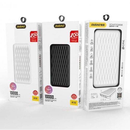 Portatīvais lādētājs Dudao "K10" Melns 10000mAh (2xUSB / 1xType-C / 2A)