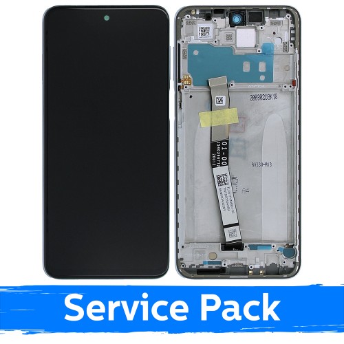 LCD Displejs Saderīgs ar Xiaomi Redmi Note 9S (Note 9 Pro) Ar Frame / Glacier Balts / (Service Pack)