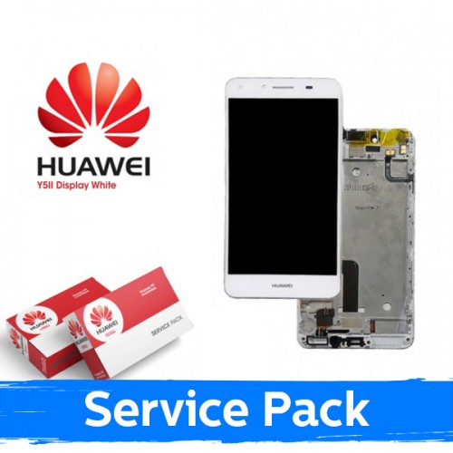 LCD Displejs Saderīgs ar Huawei Y5-II Balts Ar Frame (Service Pack)