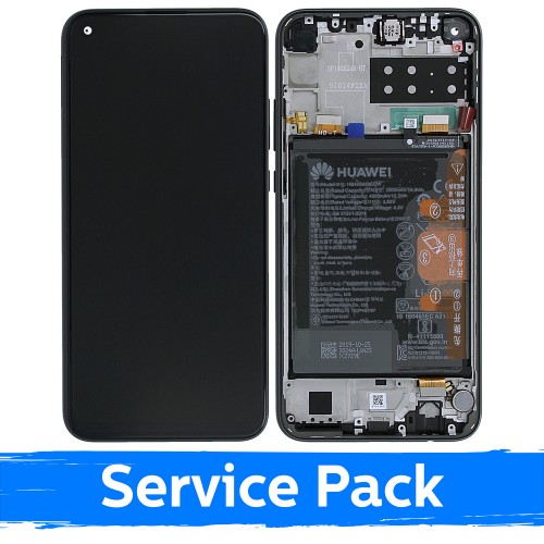 LCD Displejs Saderīgs ar Huawei P40 Lite E Ar Frame / Midnight Melns / (Service Pack)