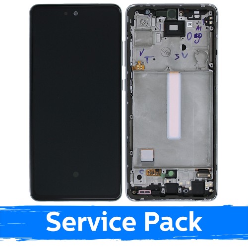 LCD Displejs Saderīgs ar Samsung A525 (A526) A52 Ar Frame / Awesome Balts / (Service Pack)