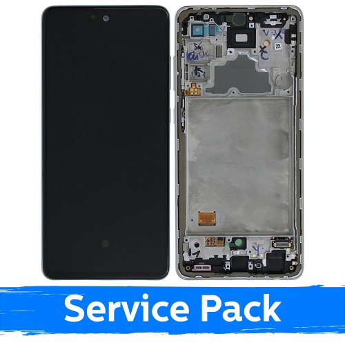 LCD Displejs Saderīgs ar Samsung A725 A72 Ar Frame / Awesome Balts / (Service Pack)