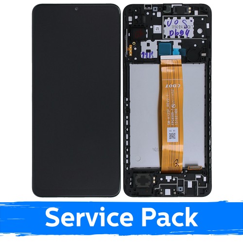 LCD Displejs Saderīgs ar Samsung A125 A12 Melns Ar Frame (Service Pack)