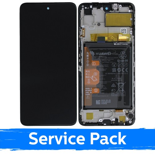 LCD Displejs Saderīgs ar Huawei P Smart 2021 / Honor Y7a / Honor 10X Lite Melns Ar Frame (Service Pack)