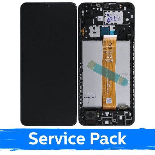 LCD Displejs Saderīgs ar Samsung A127 A12s (Nacho) Melns Ar Frame (Service Pack)