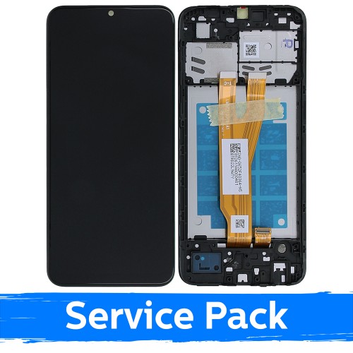 LCD Displejs Saderīgs ar Samsung A032 A03 Core Melns Ar Frame (Service Pack)